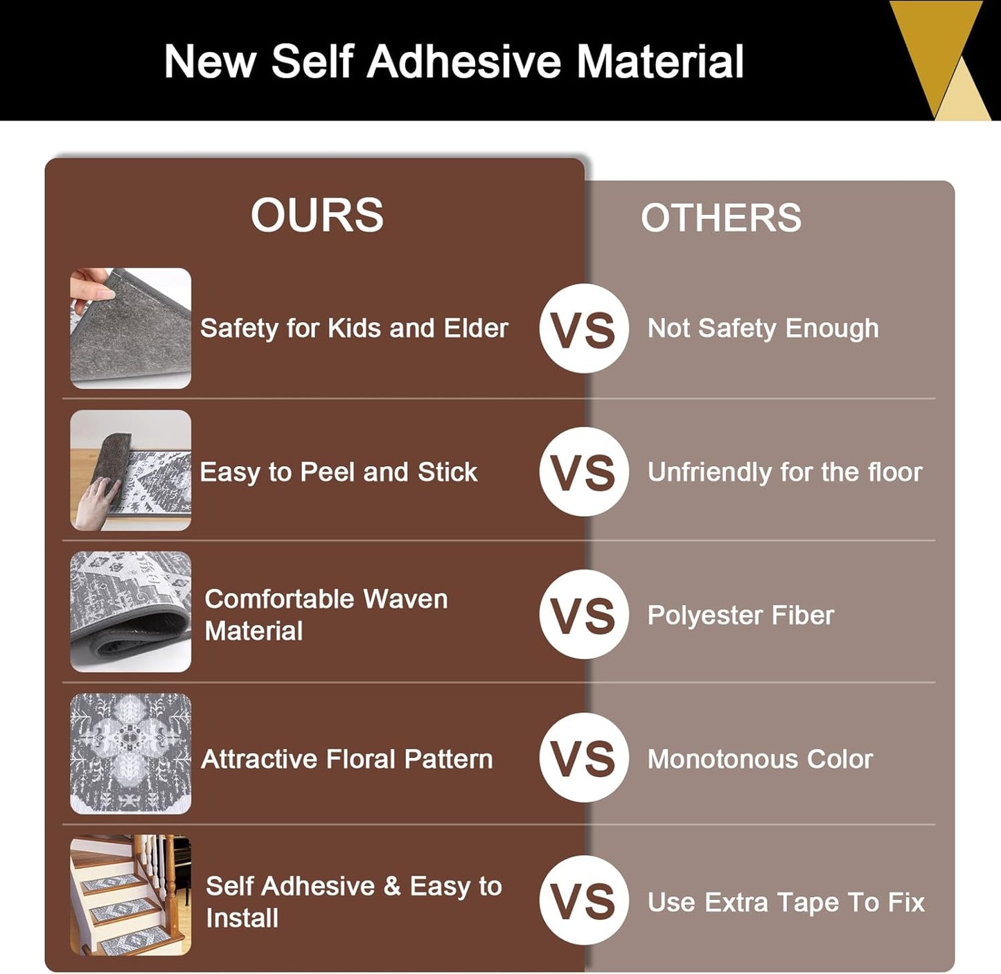 HEBE Carpet Stair Treads for Wooden Steps Indoor 15 Pack 8" X 30" Non Slip Self Adhesive Stairway Carpet Reusable Staircase Step Treads Edging Stair Rugs Runner for Kids and Pets