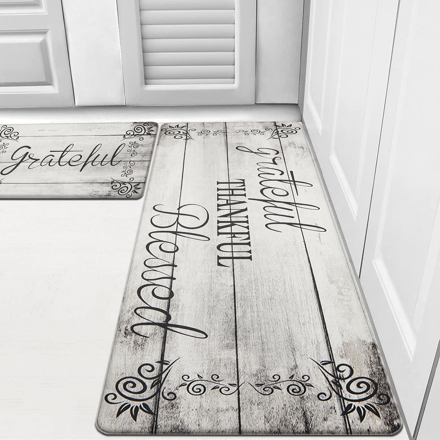 HEBE Anti Fatigue Kitchen Mat Set of 2 Non Slip Cushioned Kitchen Mats for Floor Waterproof Farmhouse Kitchen Rugs and Mats Set Comfort Standing Desk Mat Carpet for Sink,Office,Laundry