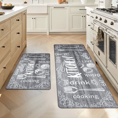 HEBE Farmhouse Kitchen Rug Set of 2, Non-Slip Anti-Fatigue Waterproof Cushioned Mat for Kitchen, Dining & Laundry Room, 18"x30"+18"x48"