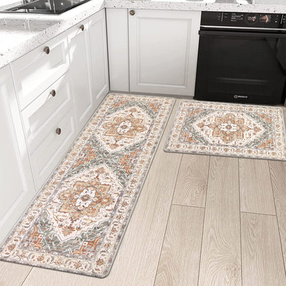 HEBE Anti Fatigue Kitchen Mat Set of 2 Cushioned Kitchen Floor Mats Waterproof Kitchen Rugs Non Slip Kitchen Runner Rug Comfort Soft Standing Mat Carpets