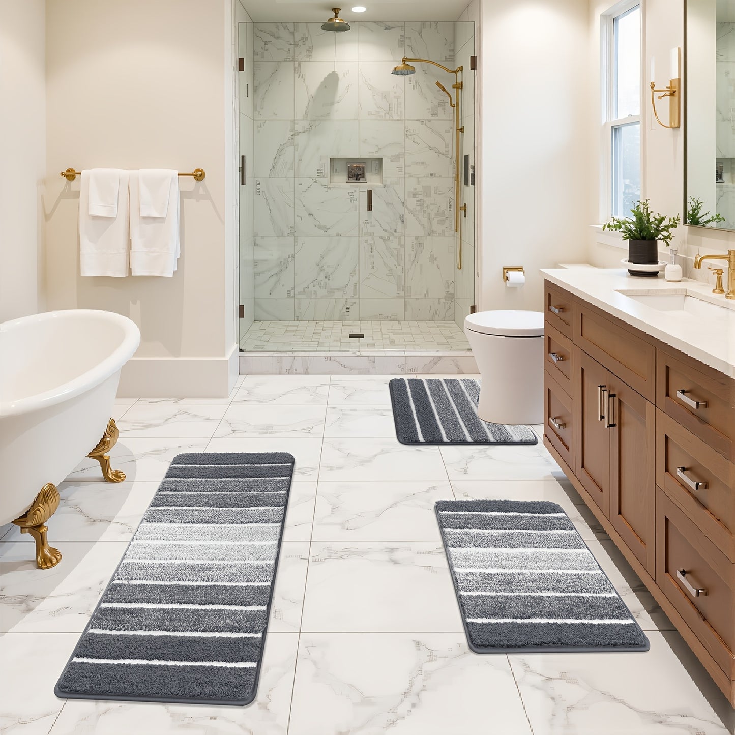 Bathroom Rugs Sets 3 Piece Bathroom Shower Rugs with U-Shaped Contour Toilet Mat   Absorbent Microfiber Plush Bath Mats Non Slip Bath Rug Machine Washable Shaggy Bath Mat   Set