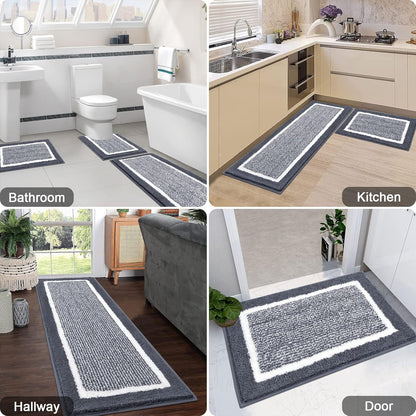 Bathroom Rug Set 3 Piece Non Slip Absorbent Bath Mats Set Microfiber Soft Bathroom Mat Plush Shaggy Bath Rugs Includes U-Shaped Toilet Mat for Bath Floor, Shower