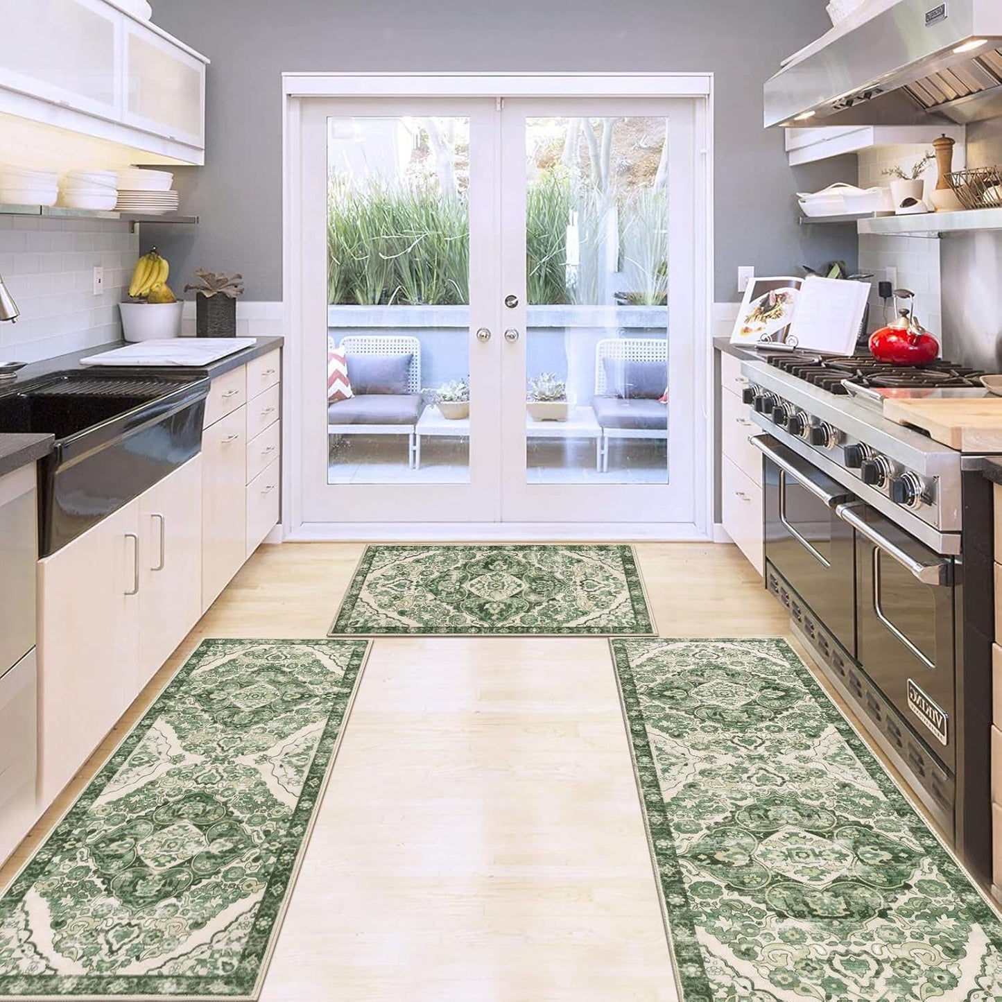 Farmhouse Kitchen Rugs Sets of 3 Non Slip Washable Boho Kitchen Rugs and Mats for Floor Kitchen Runner Rug Floor Carpet for Kitchen, Laundry, Hallways