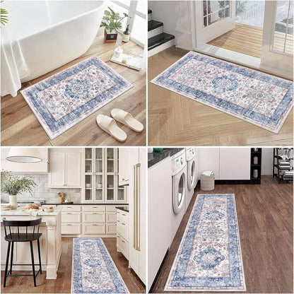 Kitchen Rugs Sets of 3 Non Slip Washable Kitchen Mats for Floor Farmhouse Kitchen Floor Mat Runner Rug Boho Kitchen Sink Rug Carpet for Kitchen Hallway Laundry Room