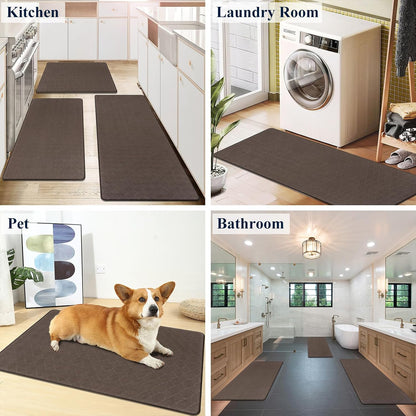 Anti Fatigue 3 Piece Waterproof Kitchen Mats - Non Slip Comfort Standing Mat Runner for Home Office, Sink, Laundry