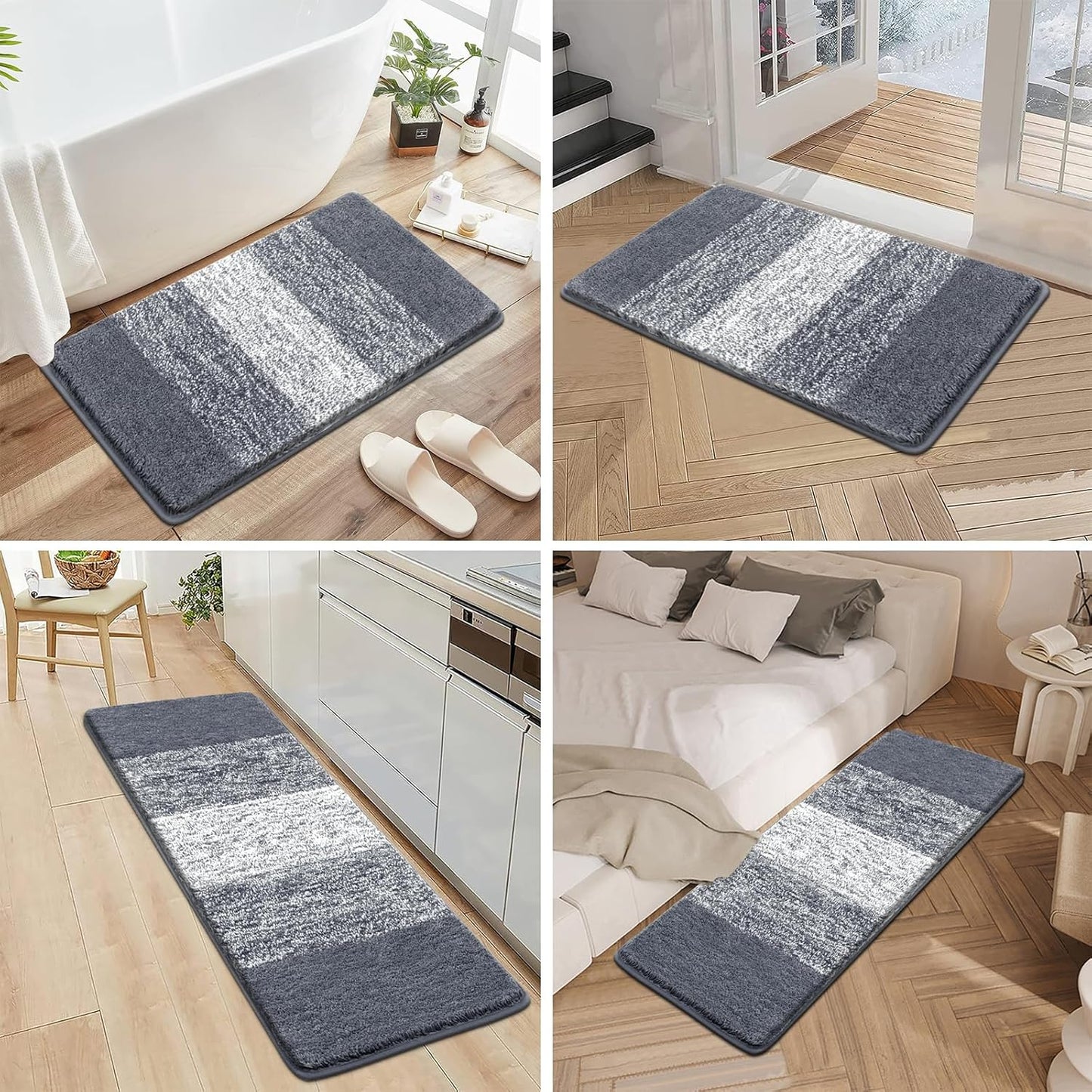 Bathroom Rugs Set 3 Piece Non Slip Washable, Microfiber Absorbent Bath Mat Floor Carpet Extra Soft, Quick Dry Shower Rug U-Shaped Contour Toilet Mats