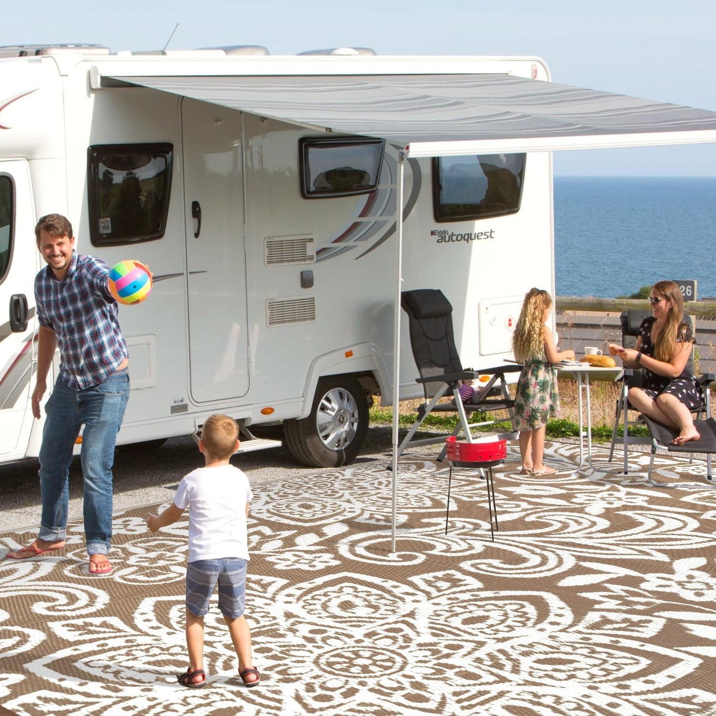Waterproof Outdoor Rug, Reversible Mandala Outdoor Plastic Straw Rug, Durable Foldable Patio Rug for RV, Deck, Balcony, Backyard, Picnic, Porch, Camping, Beach
