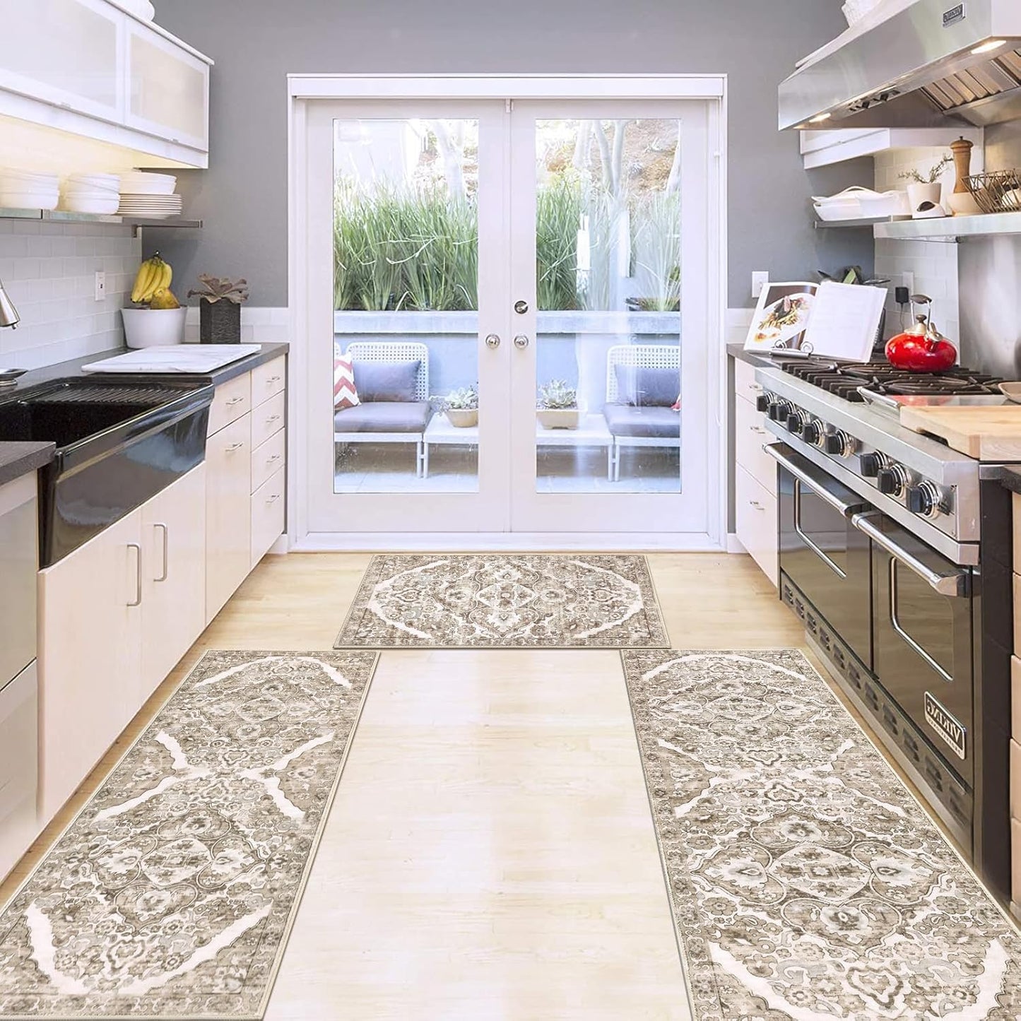 Farmhouse Kitchen Rugs Sets of 3 Non Slip Washable Boho Kitchen Rugs and Mats for Floor Kitchen Runner Rug Floor Carpet for Kitchen, Laundry, Hallways