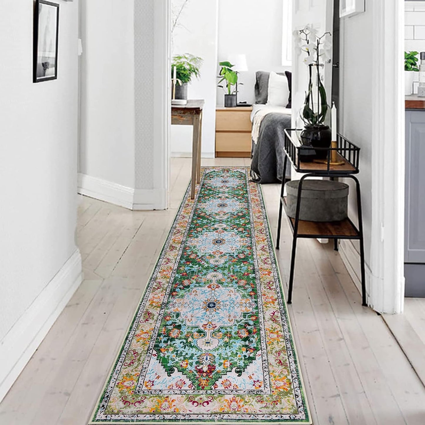 Boho Hallway Runner Rug, Non Slip Washable Vintage Farmhouse Accent Area Rug Carpet for Kitchen Entryway Laundry and Living Room