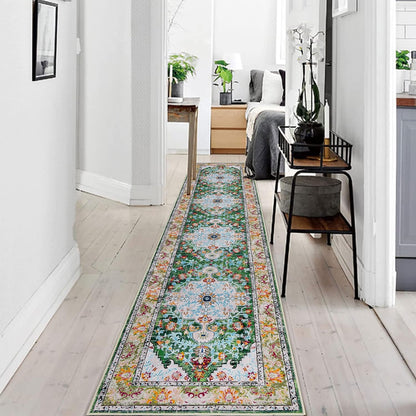 Boho Hallway Runner Rug, Non Slip Washable Vintage Farmhouse Accent Area Rug Carpet for Kitchen Entryway Laundry and Living Room