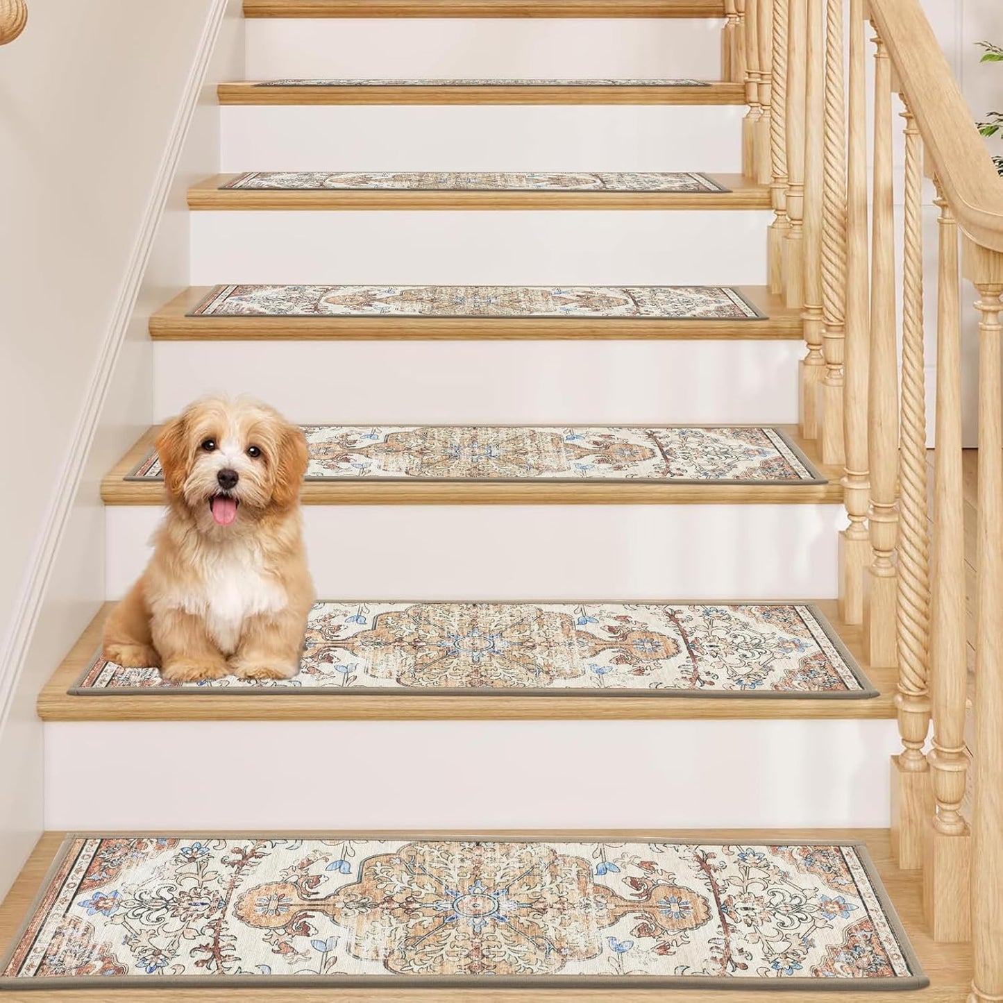 Carpet Stair Treads for Wooden Steps Indoor 8" X 30" Peel and Stick Stair Treads Non Slip Staircase Step Treads Reusable Stair Runner Rugs for Dogs, Kids and Elders