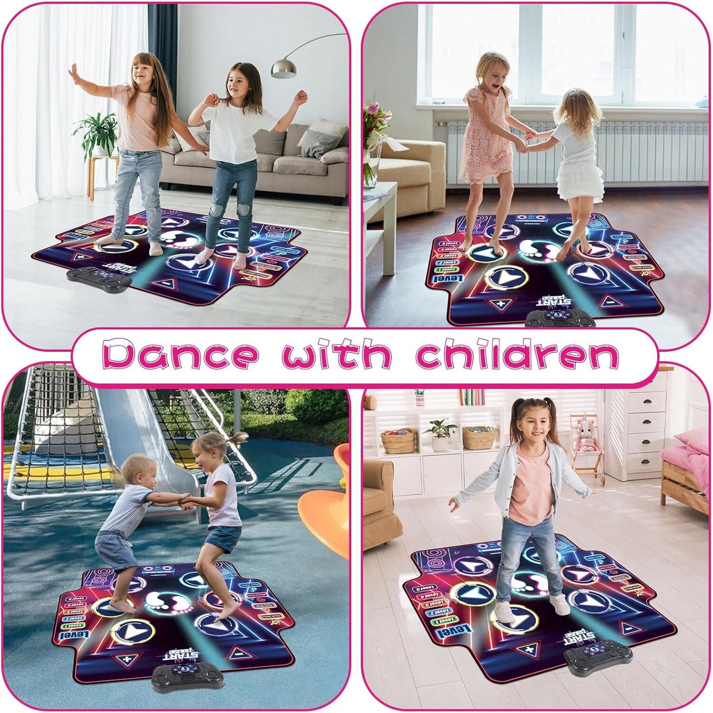 Dance Mat for Kids 1 Player,2 Player, Musical Dance Game Pad with LED Lights, Educational Dancing Playmat Toys for Girls Boys Ages 3-12, Portable Non-Slip Dance Floor Mat, Birthday, Blue Pink