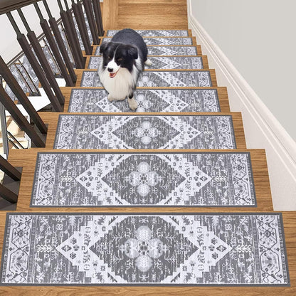 HEBE Carpet Stair Treads for Wooden Steps Indoor 15 Pack Non Slip Stair Step Treads