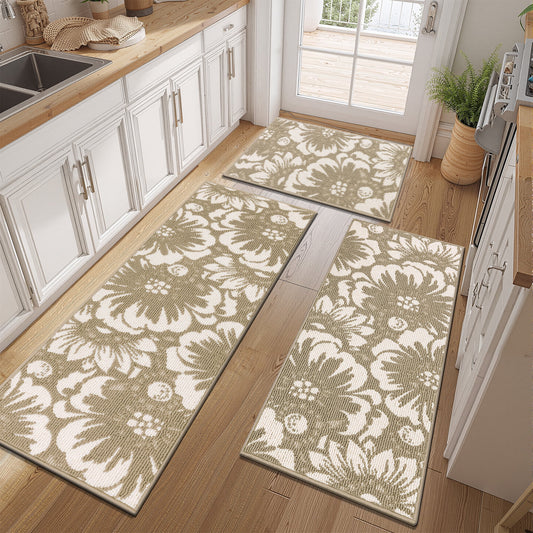 HEBE Kitchen Rug Set 3 Piece, Non Slip Machine Washable Mats for Home Floor and Living Room