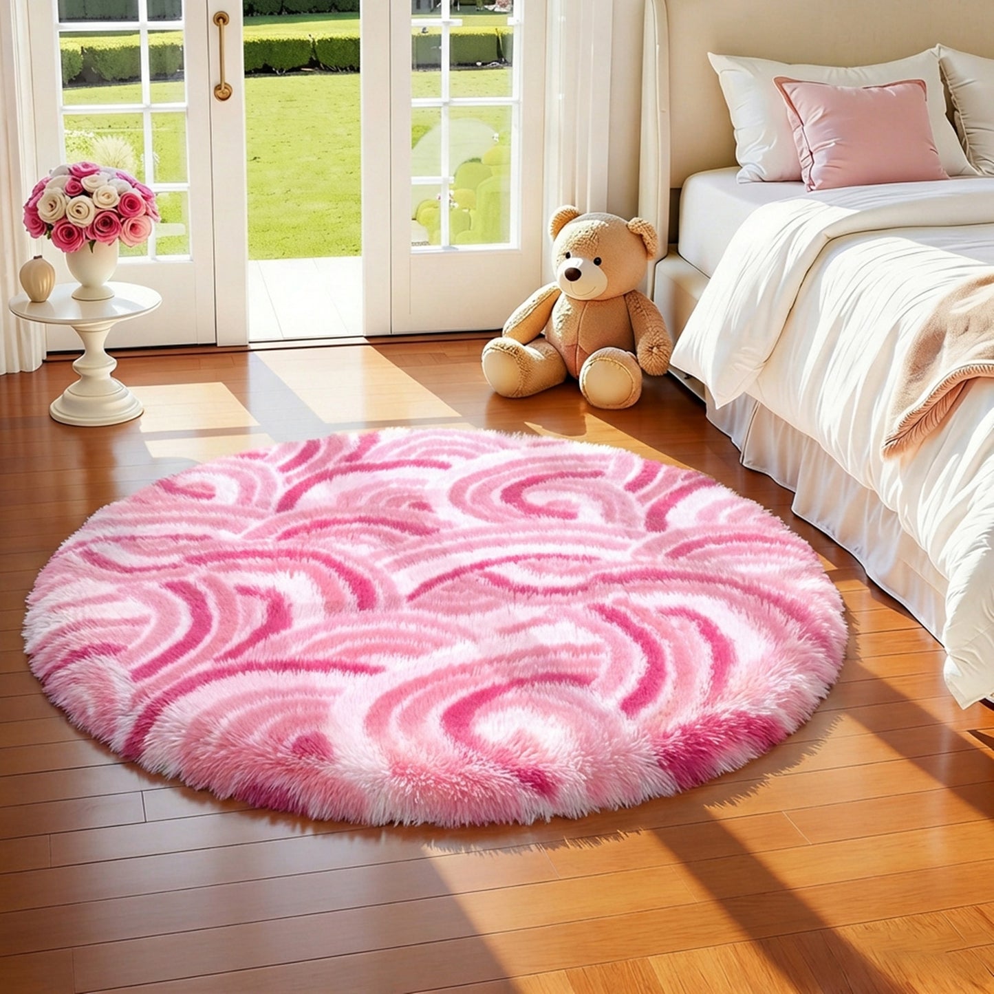 HEBE Fluffy Area Rug for Bedroom Cute Pink Furry Carpet Extra Soft Shag Washable Rugs