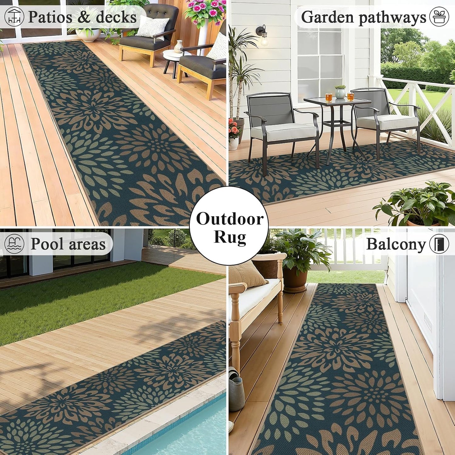 HEBE Faux Jute Runner Rug, Floral Washable Rugs Runner for Hallway, Non Slip Kitchen Runner Rug