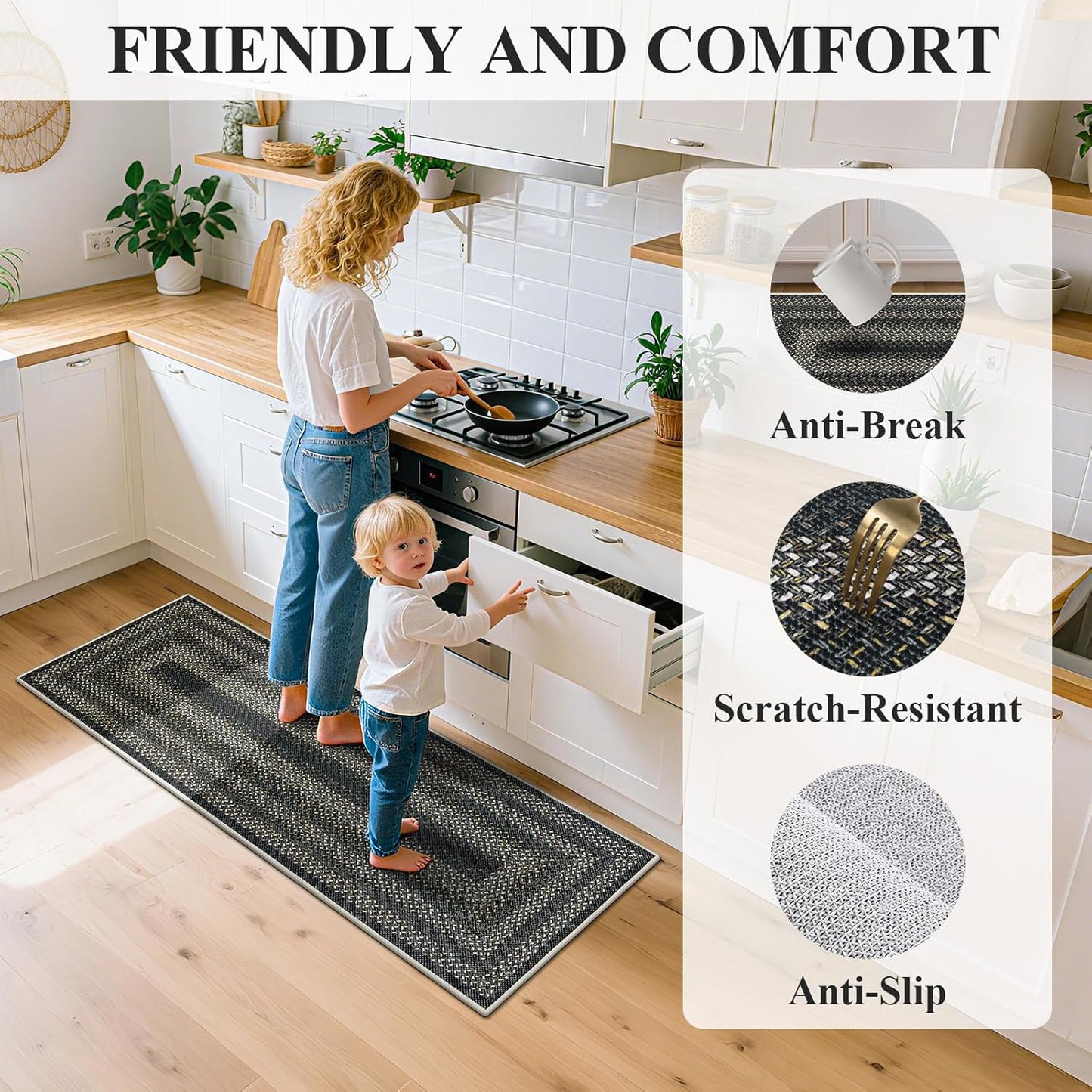 HEBE Boho Kitchen Rugs Sets 3 Piece with Runner Non Slip Kitchen Mats for Floor Washable Bohemian Runner Rug Set of 3 ﻿