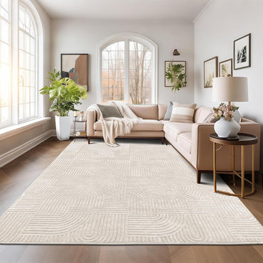HEBE Area Rugs Soft Cozy Fluffy Arch Pattern High-Low Pile Large Non Slip Washable Modern Geometric Rug Scandinavian Minimalist Carpet for Living Room Bedroom Dining Room