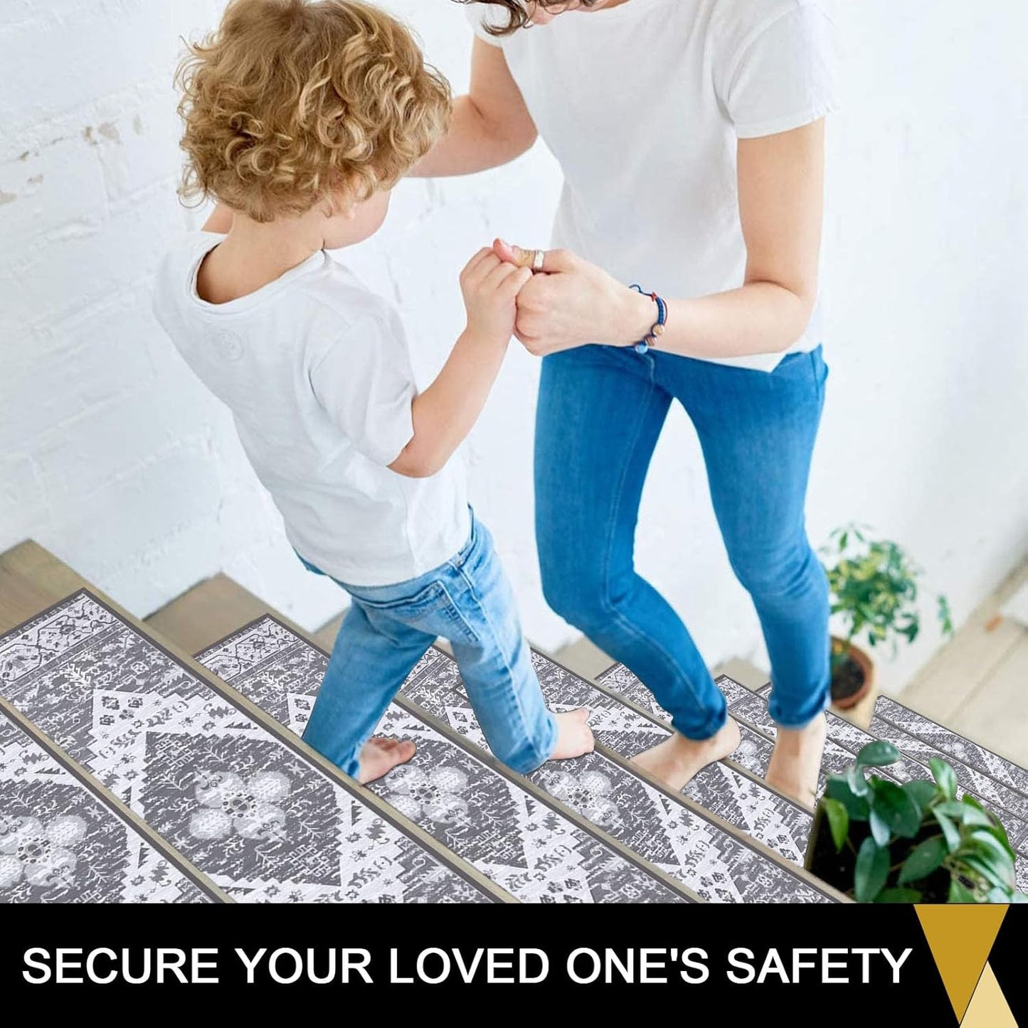 HEBE Carpet Stair Treads for Wooden Steps Indoor 15 Pack 8" X 30" Non Slip Self Adhesive Stairway Carpet Reusable Staircase Step Treads Edging Stair Rugs Runner for Kids and Pets