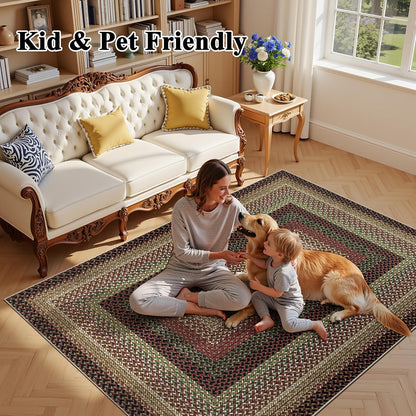 HEBE Faux Braided Area Rug Washable Farmhouse, No-Shed Non-Slip Woven Carpet, Pet Friendly Stain Resistant Jute Style Rug for Kitchen Bedroom Bathroom Entryway