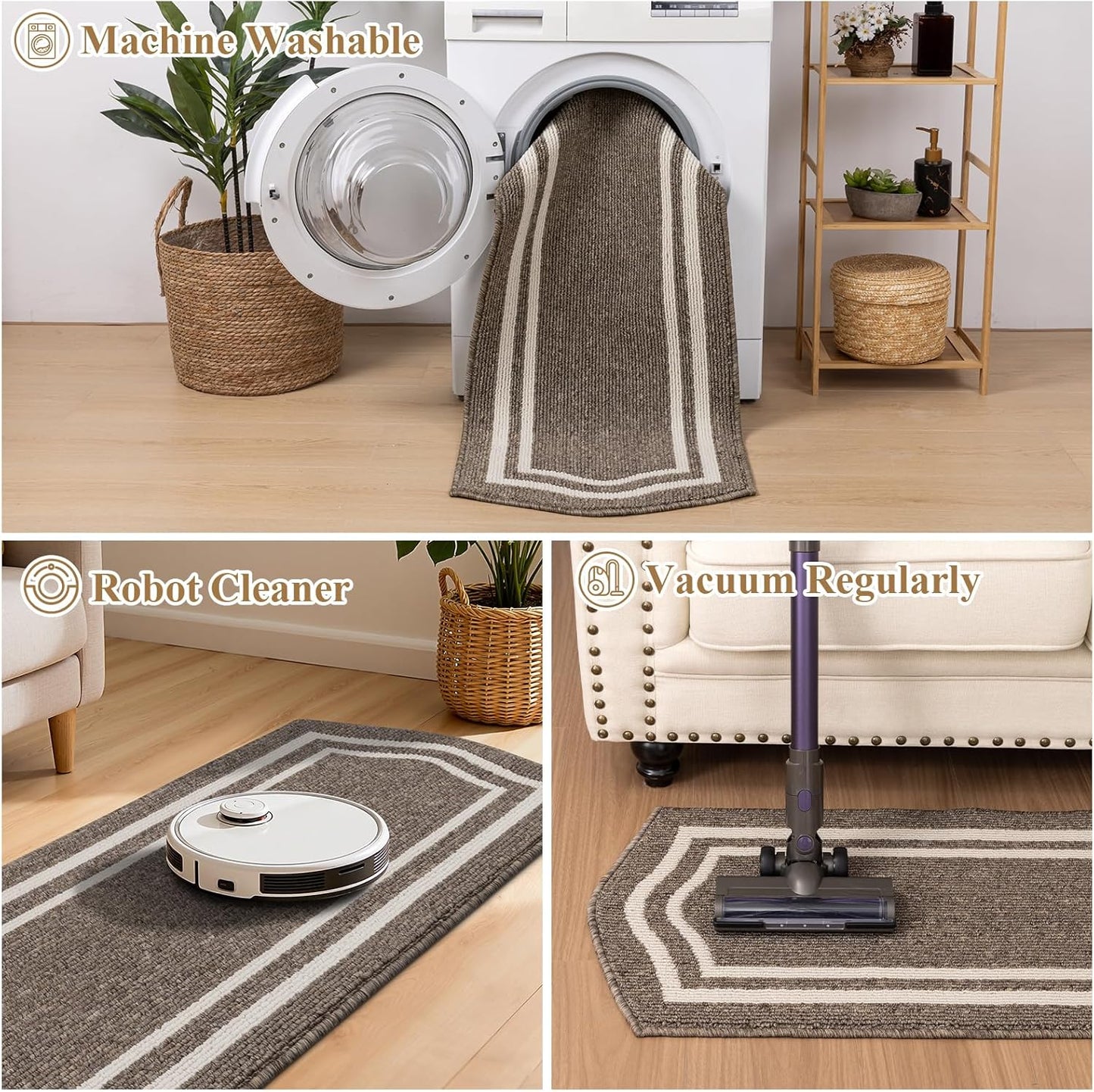 HEBE Farmhouse Kitchen Rugs Sets of 3 Non Slip Washable Boho Kitchen Rugs and Mats