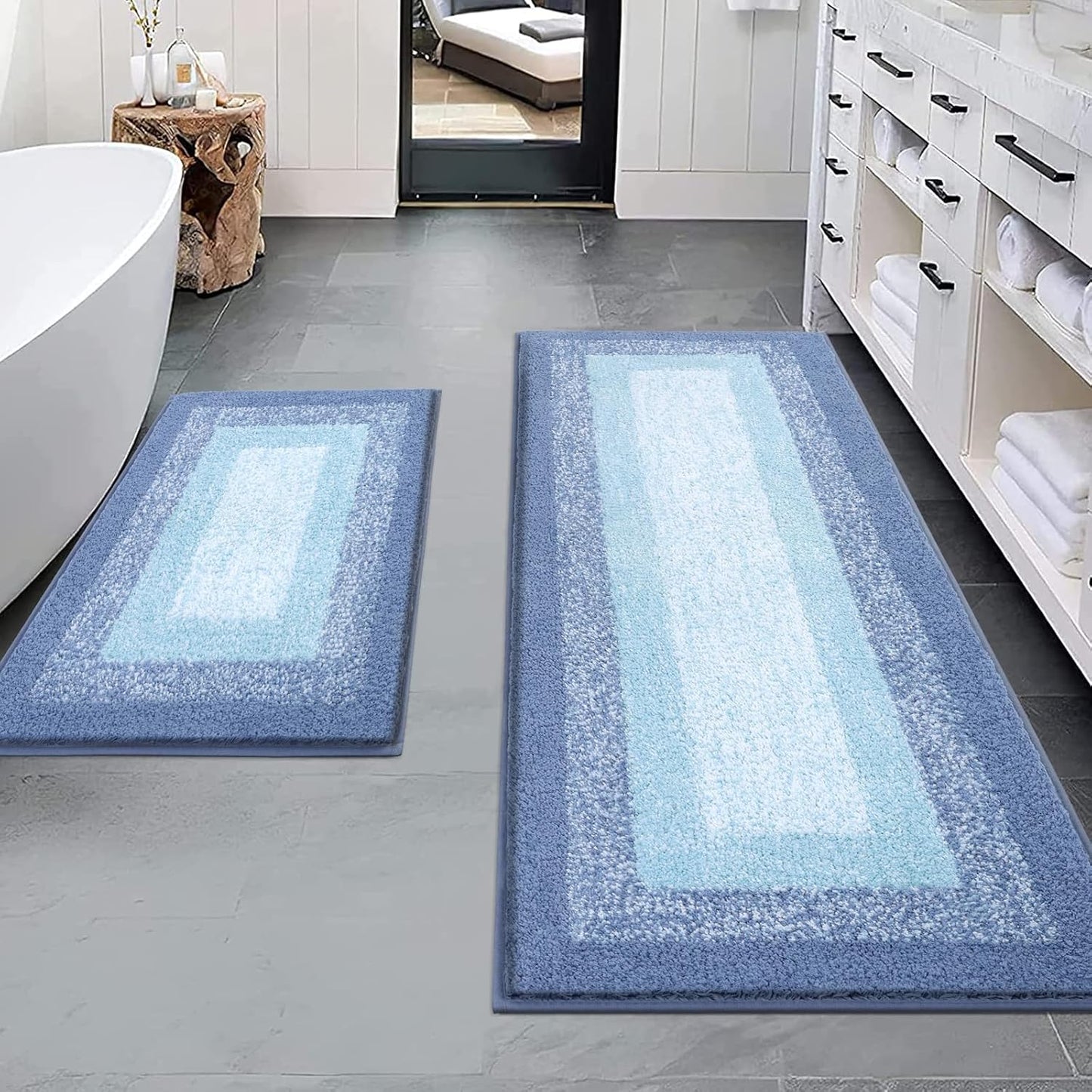 HEBE Bathroom Rug Set 2 Piece, Non-Slip Plush Shaggy Bath Mat, Soft Shaggy Absorbent Microfiber Bath Rugs Machine Washable Bath Mat with U-Shaped Toilet Mat for Bathroom