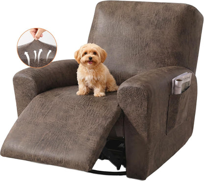 HEBE Recliner Couch Covers Washable Waterproof, Oversized Leather Like Stretch Recliner Sofa Slipcovers, Reclining Chair Cover Protector Stay in Place for Kids Pets