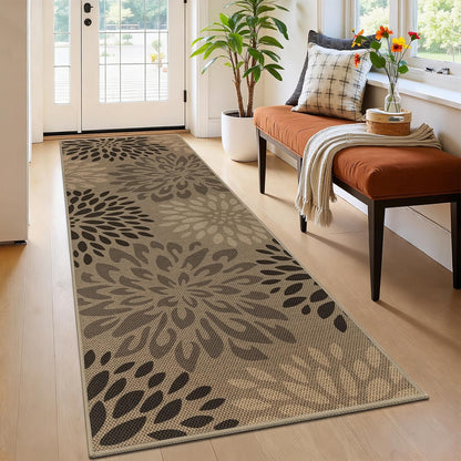 HEBE Faux Jute Runner Rug, Floral Washable Rugs Runner for Hallway, Non Slip Kitchen Runner Rug