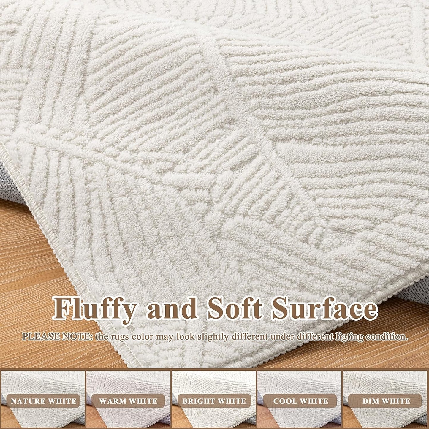 HEBE Washable Area Rug for Living Room, Beige Soft Fluffy Tropical Leaf Carpet with Non Slip Backing