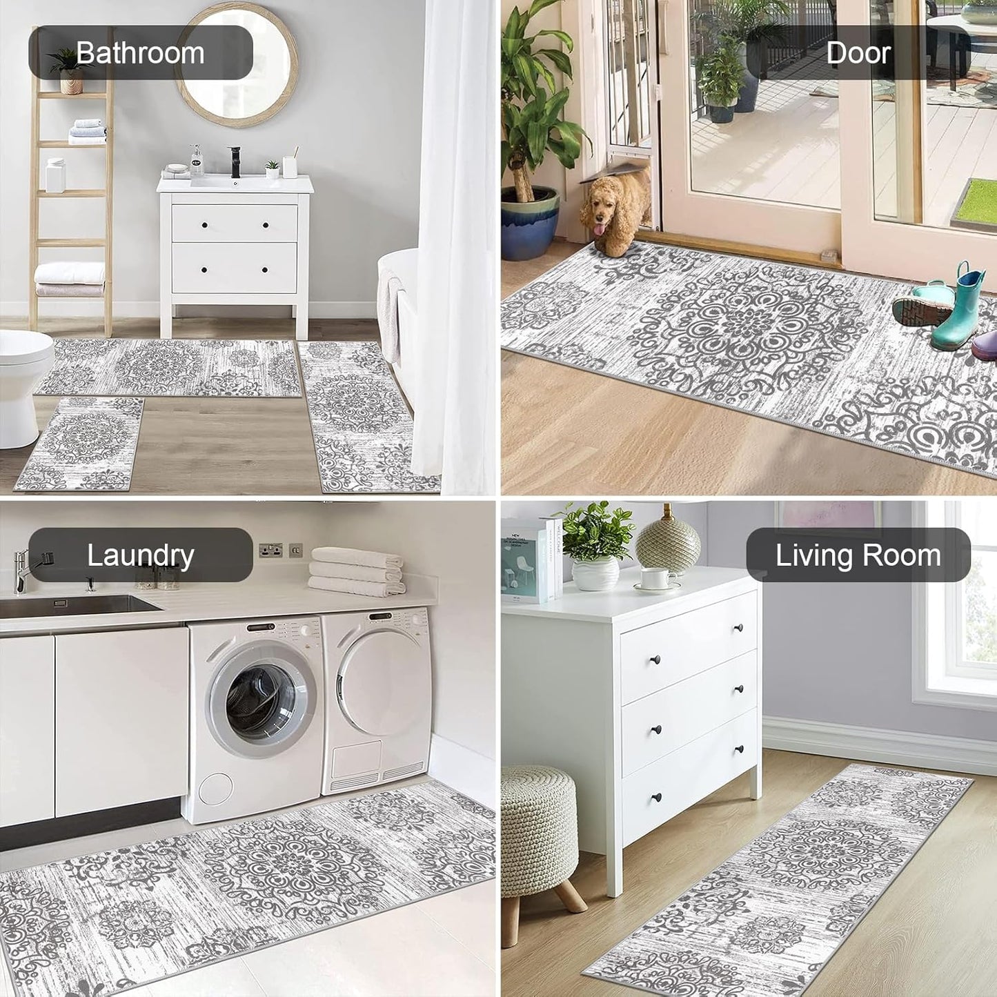 HEBE Farmhouse Kitchen Rugs Sets of 3 Non Slip Washable Boho Kitchen Rugs