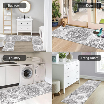 HEBE Farmhouse Kitchen Rugs Sets of 3 Non Slip Washable Boho Kitchen Rugs