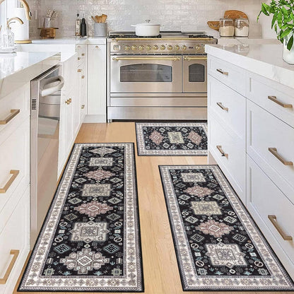HEBE Farmhouse Kitchen Rugs Sets of 3, Kitchen Runner Rugs Non Slip Washable