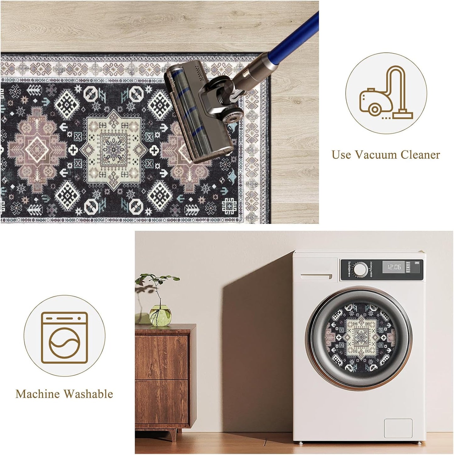 HEBE Farmhouse Kitchen Rugs Sets of 3, Kitchen Runner Rugs Non Slip Washable