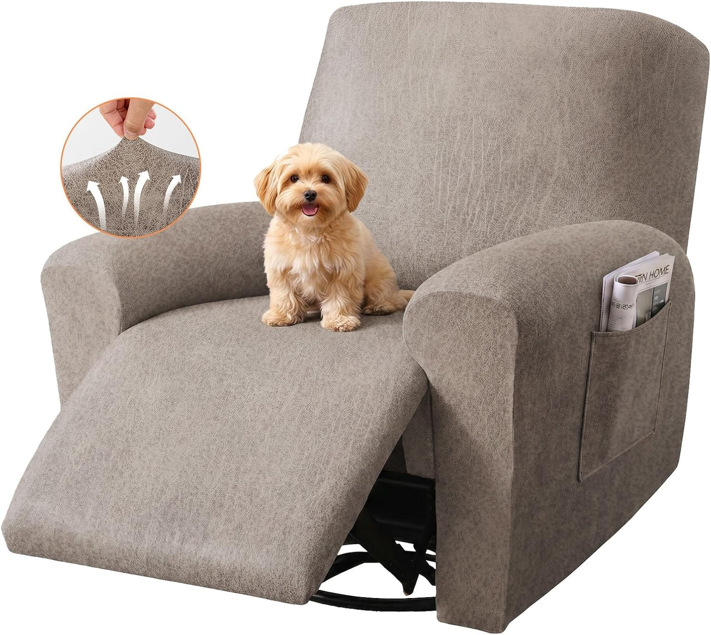HEBE Recliner Couch Covers Washable Waterproof, Oversized Leather Like Stretch Recliner Sofa Slipcovers, Reclining Chair Cover Protector Stay in Place for Kids Pets