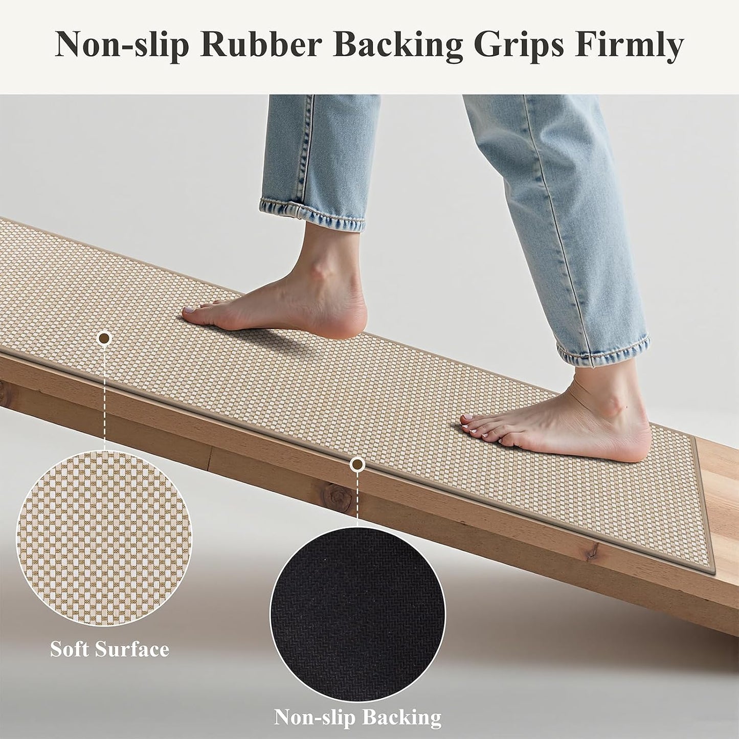 HEBE Kitchen Rugs Sets of 2 Non Slip Washable,20"x59"+20"x32" Cushioned Rubber Kitchen Mats for Floor
