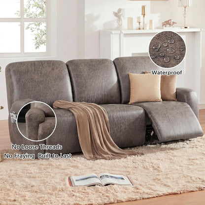 HEBE Recliner Couch Covers Washable Waterproof, Oversized Leather Like Stretch Recliner Sofa Slipcovers, Reclining Chair Cover Protector Stay in Place for Kids Pets