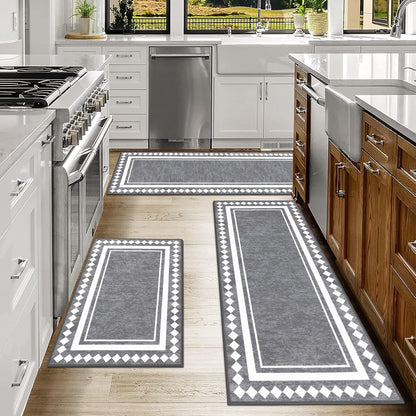 HEBE Farmhouse Kitchen Rugs Sets of 3 Non Slip Washable Boho Kitchen Rugs and Mats for Floor Kitchen Runner Rug