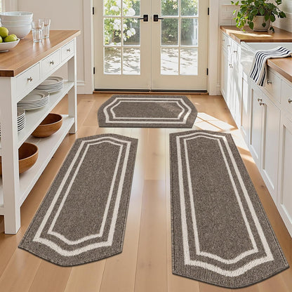 HEBE Farmhouse Kitchen Rugs Sets of 3 Non Slip Washable Boho Kitchen Rugs and Mats