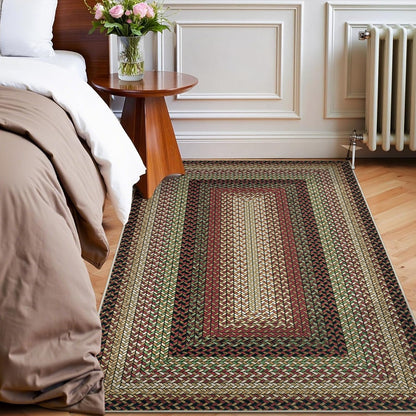 HEBE Faux Braided Area Rug Washable Farmhouse, No-Shed Non-Slip Woven Carpet, Pet Friendly Stain Resistant Jute Style Rug for Kitchen Bedroom Bathroom Entryway