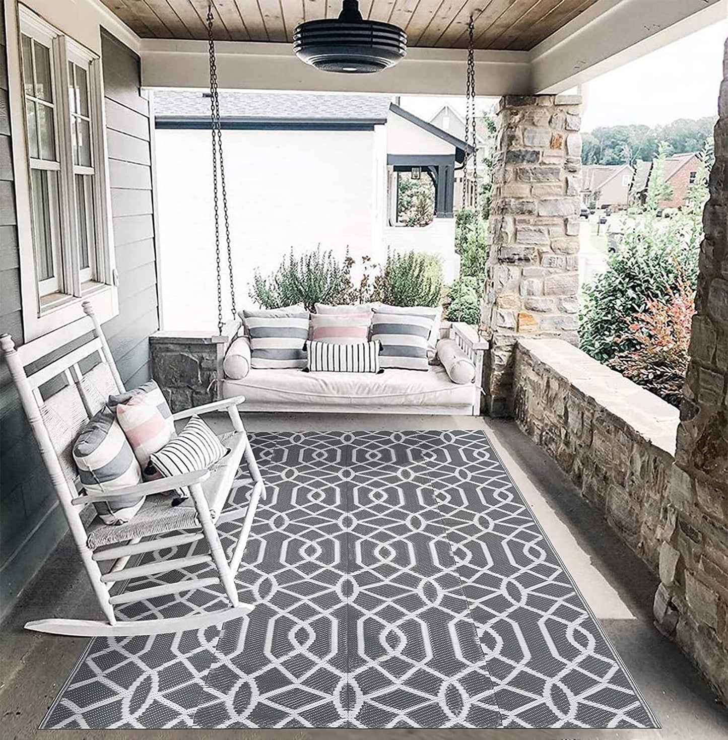 HEBE Waterproof Reversible Outdoor Rug for RV Camping Porch Deck Balcony Backyard Picnic