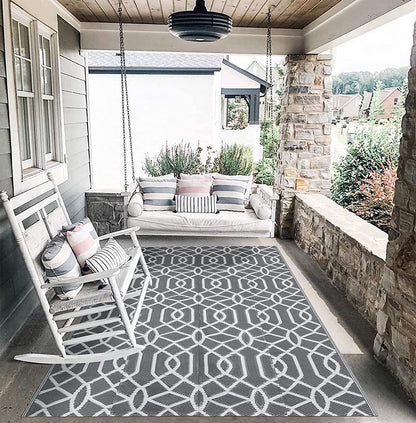 HEBE Waterproof Reversible Outdoor Rug for RV Camping Porch Deck Balcony Backyard Picnic