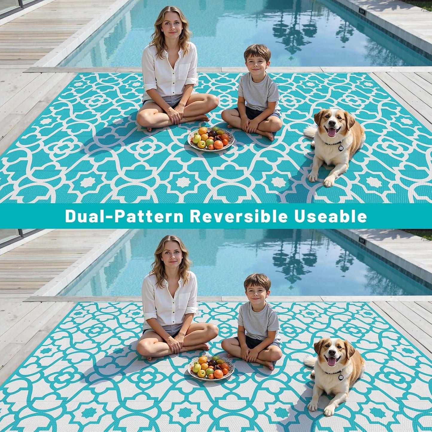 HEBE Outdoor Rug Waterproof Plastic Straw Rug Camping Rug, Reversible Outdoor Patio Rugs RV Mat Clearance, Indoor Outside Floor Carpet for Porch,Deck,Camper,Balcony,Backyard