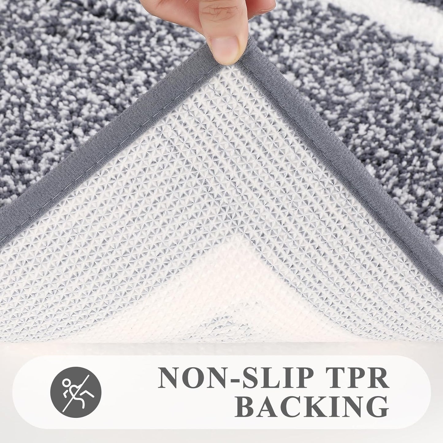 HEBE Bathroom Rug Mat Set 3 Piece, Microfiber Shaggy Bath Set, Non-Slip Ultra Soft Carpet Mats, Absorbent with U-Shaped Toilet for Bathroom, Tub, Shower