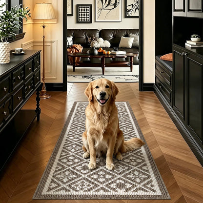 Hallway Runner Rug, Washable Indoor Brown Carpet with Non Slip Rubber Backing,Low Pile Durable Kitchen Floor Mat for Laundry Entryway Door & High Traffic Areas