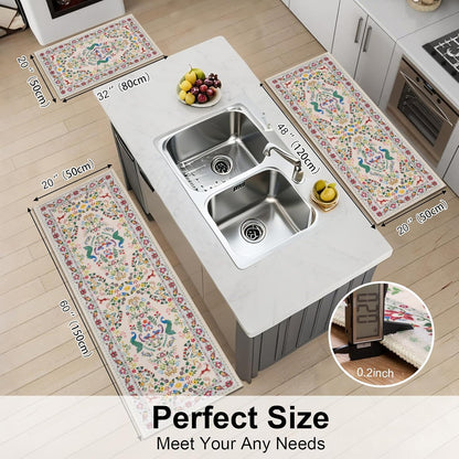 HEBE Machine Washable Non-Slip Kitchen Mat Farmhouse Kitchen Rugs Sets of 3 (20"x32"+20"x48"+20"x59")