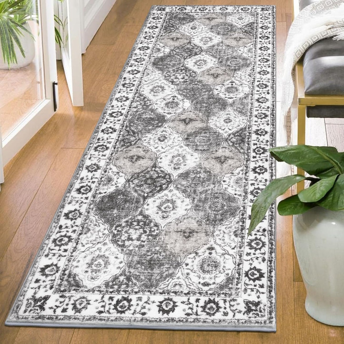 HEBE Hallway Runner Rug Washable Vintage Distressed Area Rugs Non Slip Laundry Rug Runner Boho Floor Carpet Runners for Hallways Entryway Laundry Room Kitchen Bathroom