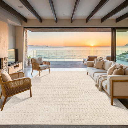 Washable Area Rug, High-Low Grid Textured Living Room Rugs