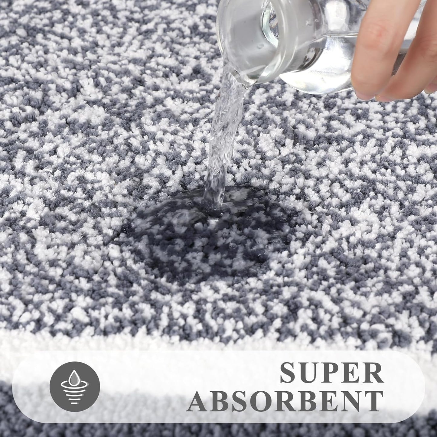 HEBE Bathroom Rug Mat Set 3 Piece, Microfiber Shaggy Bath Set, Non-Slip Ultra Soft Carpet Mats, Absorbent with U-Shaped Toilet for Bathroom, Tub, Shower