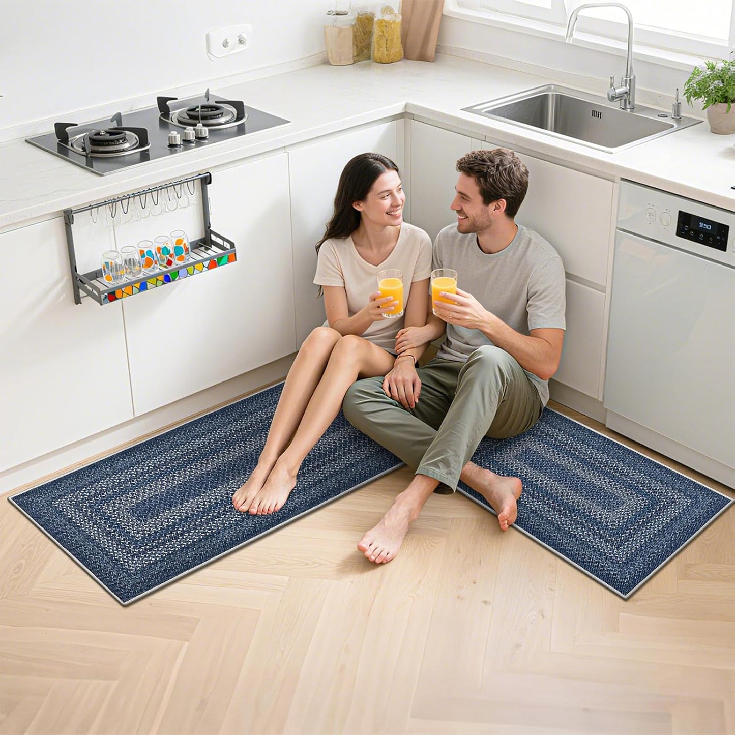 HEBE Boho Kitchen Rugs Sets 3 Piece with Runner Non Slip Kitchen Mats for Floor Washable Bohemian Runner Rug Set of 3 ﻿