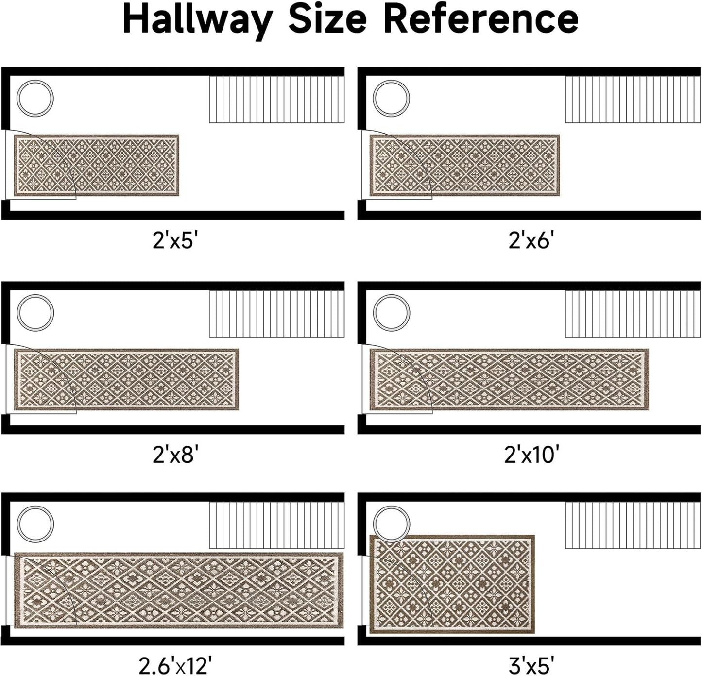 Hallway Runner Rug, Washable Indoor Brown Carpet with Non Slip Rubber Backing,Low Pile Durable Kitchen Floor Mat for Laundry Entryway Door & High Traffic Areas
